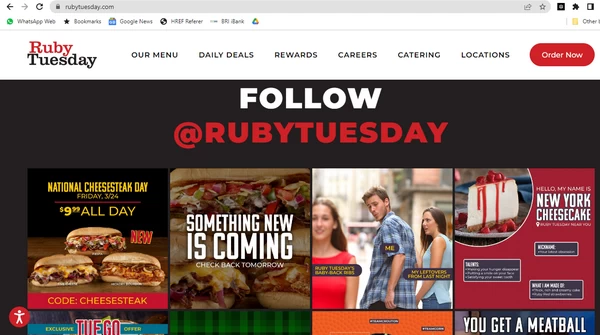Desain Website Restoran Ruby Tuesday