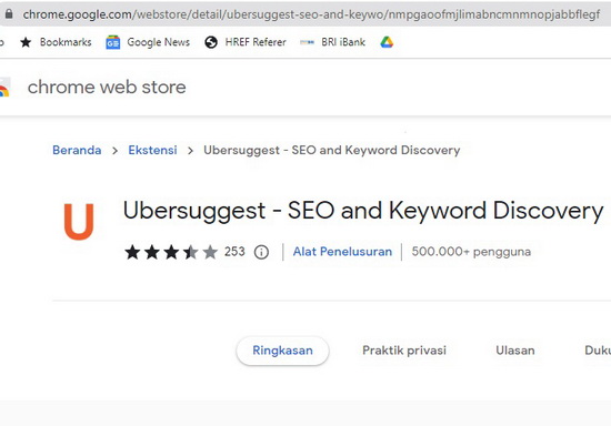 Fungsi Ekstensi Google Chrome dengan hasil pencarian di Google